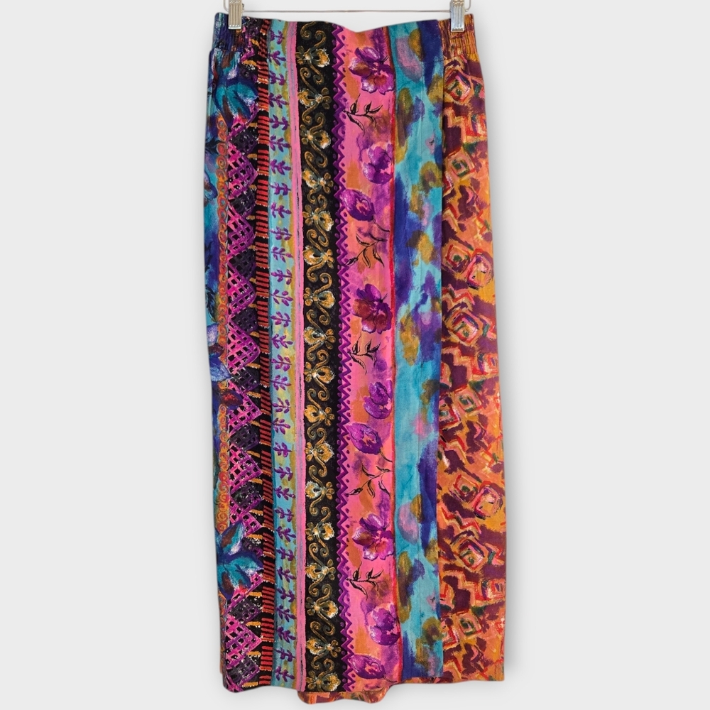 Vintage Casual Corner Maxi Skirt Size 8 Colorful Pull On Faux Wrap Hippie Boho